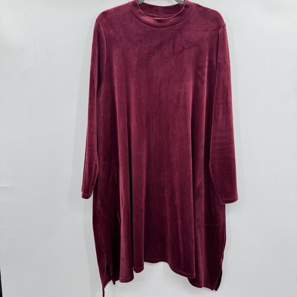 J. Jill purejill Velour Shift Dress Sz XL Burgundy Pockets Modest Mature Classic - Picture 2 of 12